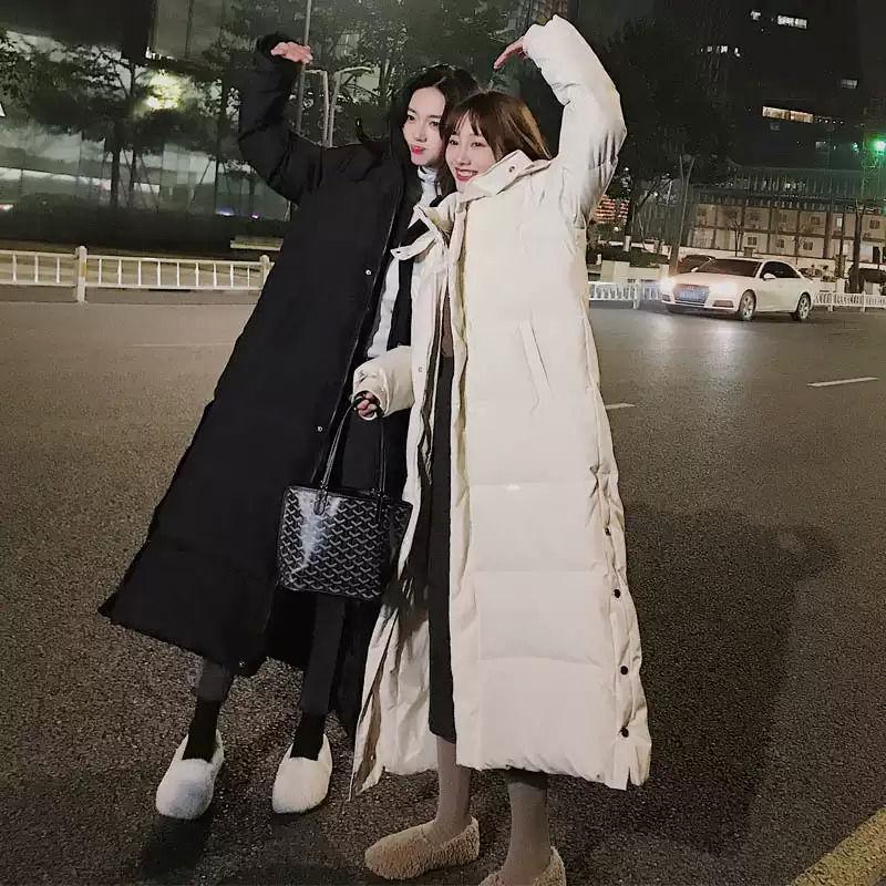 Winter Hooded Stand-collar Down Jacket Super Long Padded Jacket Women Knee-to-ankle Padded Jacket Plus Size Black Padded Padded Jacket