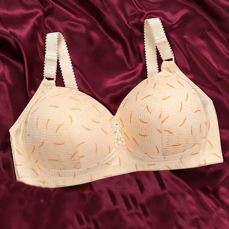 Women Printed Pattern Sexy No Steel Ring Large Size Thin Section Gathering Adjustable Anti-sagging Anti-glare Soft and Comfortable Full Cup Bra