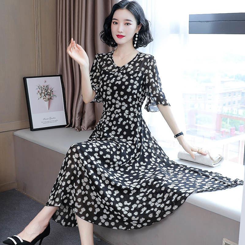 Womens O Neck Holiday Floral Print Dress Ladies Short Sleeve Party Dress