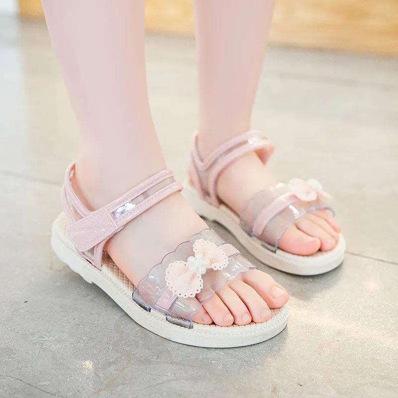 Girl's Summer Sandals Big Girls' Soft Sole Light Beach Sandals Anti-slip Bow Decoration Princess Sandals