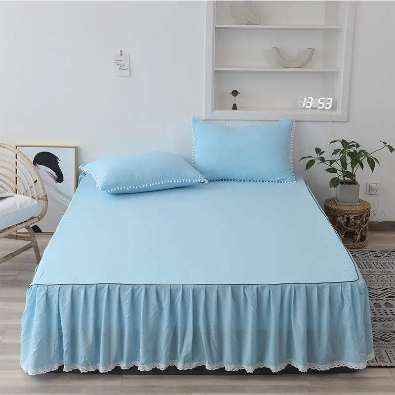 One-piece Solid Color Mattress Cover Washed Cotton Bed Sheet Simmons Protective Cover Elastic Non-slip Mattress Cover
