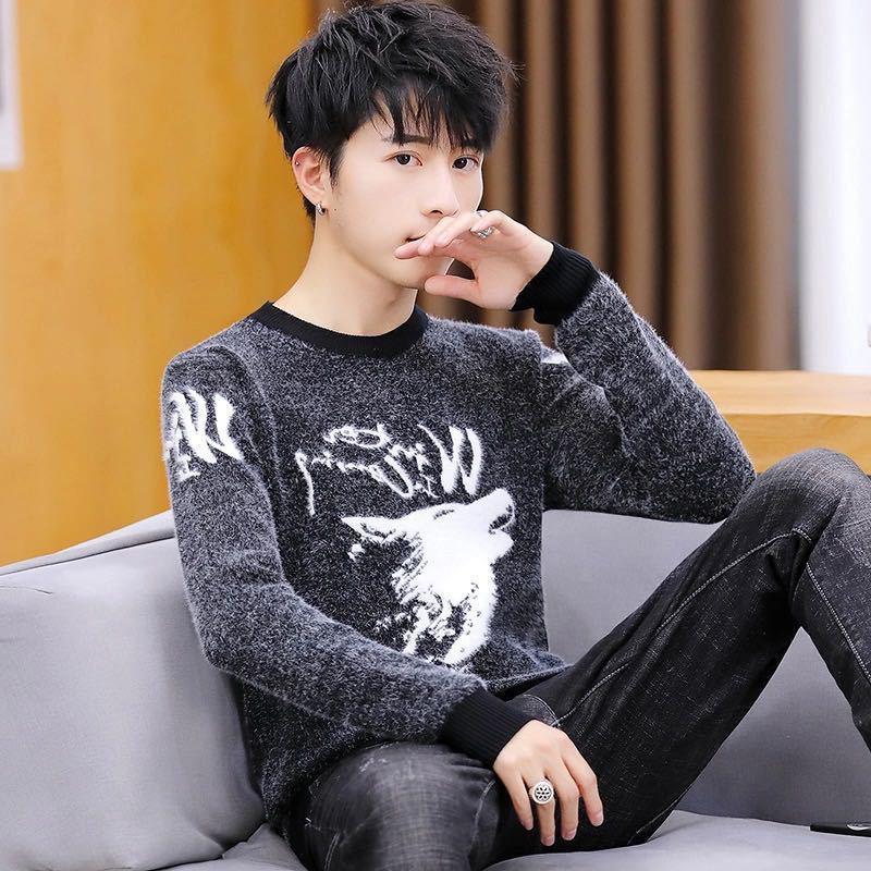 Wave Pattern Men's Pullover Sweater Autumn and Winter Warm Long-sleeved Tops Fashion Casual All-match Coat