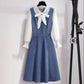 Spring and Autumn Denim Dress Women's Age Reduction Puff Sleeve Dress Party