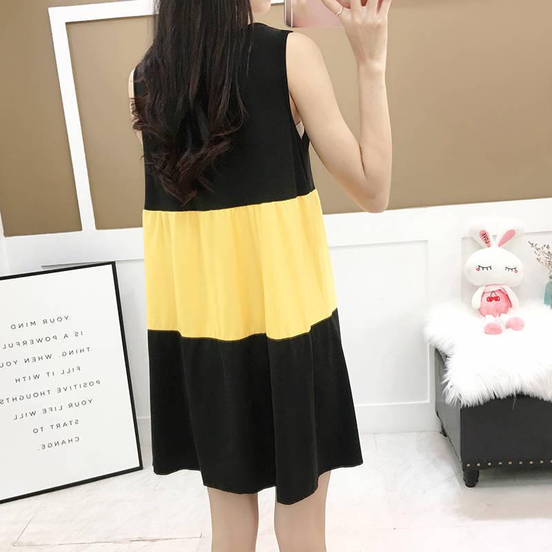 M-XXXXL Yellow red green Summer 3Color Matching Nightdress Loose Comfortable Sweet Cute Sexy Over The Knee Plus Size Tracksuit Vest Skirt Daily