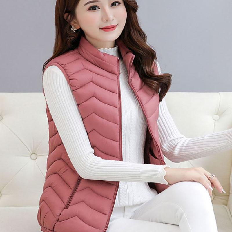 Winter Down Cotton Lightweight Slim Sleeveless Jacket Women's Short Thickened Warm Stand Collar Jacket