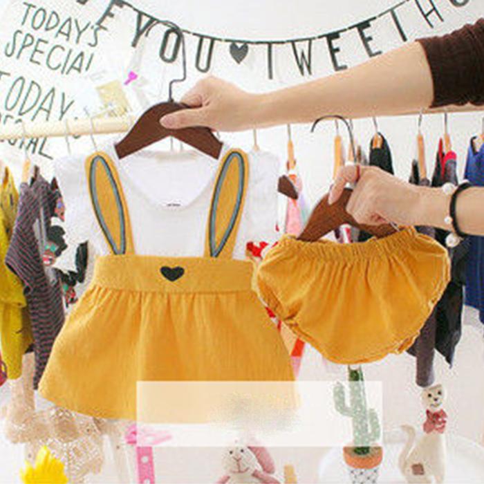 Baby Girl Dress Suit Newborn Toddler Baby Girl Set Sleeveless Cartoon Rabbit Bunny Ear Dress Shorts Baby Girl Clothes ropa bebes