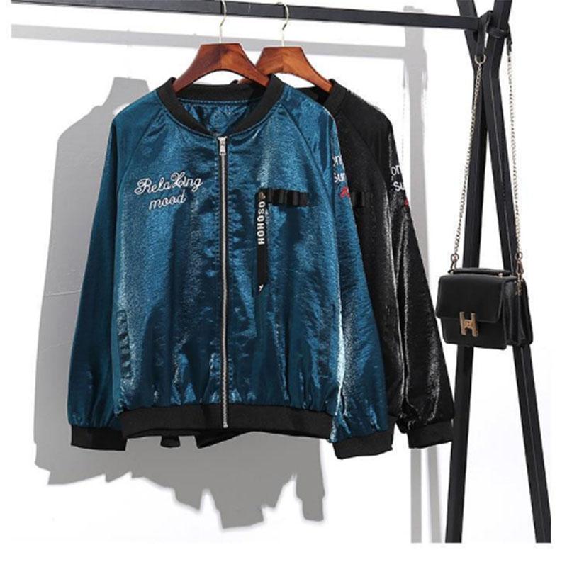 Spring and Autumn Shiny Embroidered Hip-Hop Baseball Uniform Jacket Female Student Korean Version Loose Sportswear Top