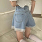 Sweet Denim Shorts for Women Wide Leg Cute Short Pants Summer High Waist Lace Edge Pants A-line Loose Jeans Pants High Waist Shorts Y2k Short Bottoms