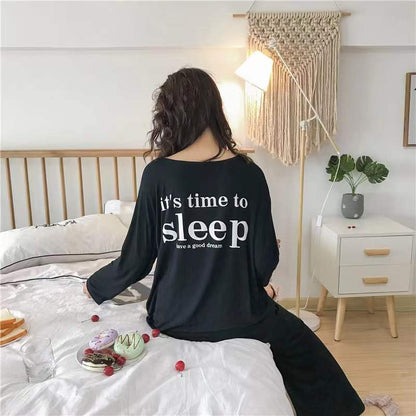 Spring Autumn Pajamas Set Modal Long Sleeve Moon Printing Pyjama Suit Ladies Loose Large Size Home Wear Outer Wear Suit