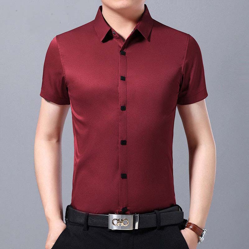 Summer New Mercerized Men's Short-sleeved Shirt Slim Snap Button Shirt Youth Men's Clothing