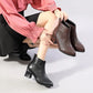 Woven Pattern Soft Leather Short Boots Women Autumn and Winter Martin Boots with Thick Heels and Comfortable All-match