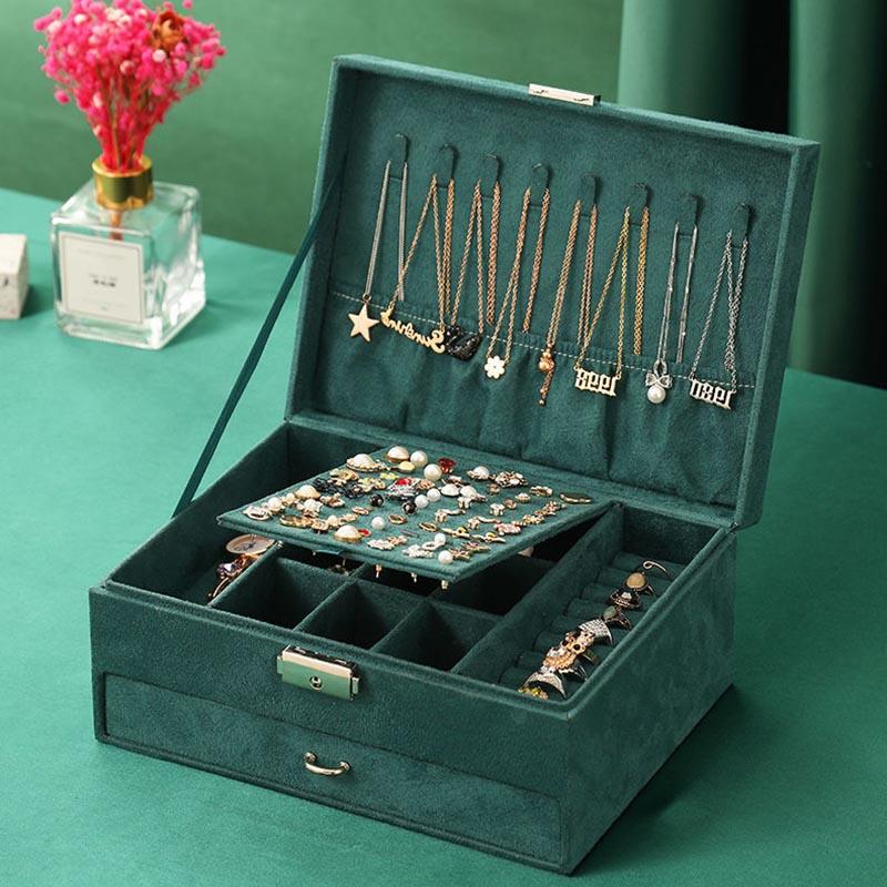 Jewelry Box Princess European-style Korean Wooden Earrings Simple Double-layer Storage Box