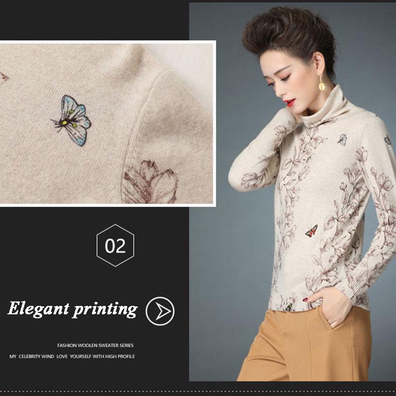 Vintage Pile Collar Turtleneck Sweater Women Short Print Knitted Sweater Bottoming Coat Autumn and Winter Pullover Sweater