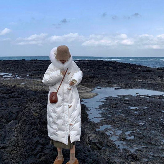 Down Jacket Winter Korean Fashion Big Fur Collar Mid-length Hooded Thick Warm Large Size Jacket Suitable for Women