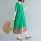 Summer Ethnic Style Print Short-sleeved Dress Large Size Loose Mid-length Dress Women
