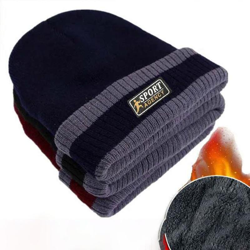 Men's Winter Ski Hat Outdoor Riding Cold Hat Plus Velvet Thick Warm Knitted Hat