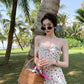Floral Pearl Sling Dress Summer Mid-length Split Sweet First Love Dress