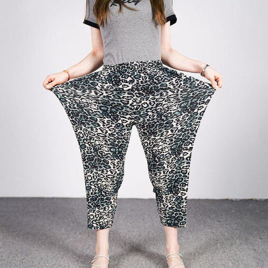 Women's Spring Summer Large Size Loose Long Pants Female Printing Elastic Waist Casual Trousers