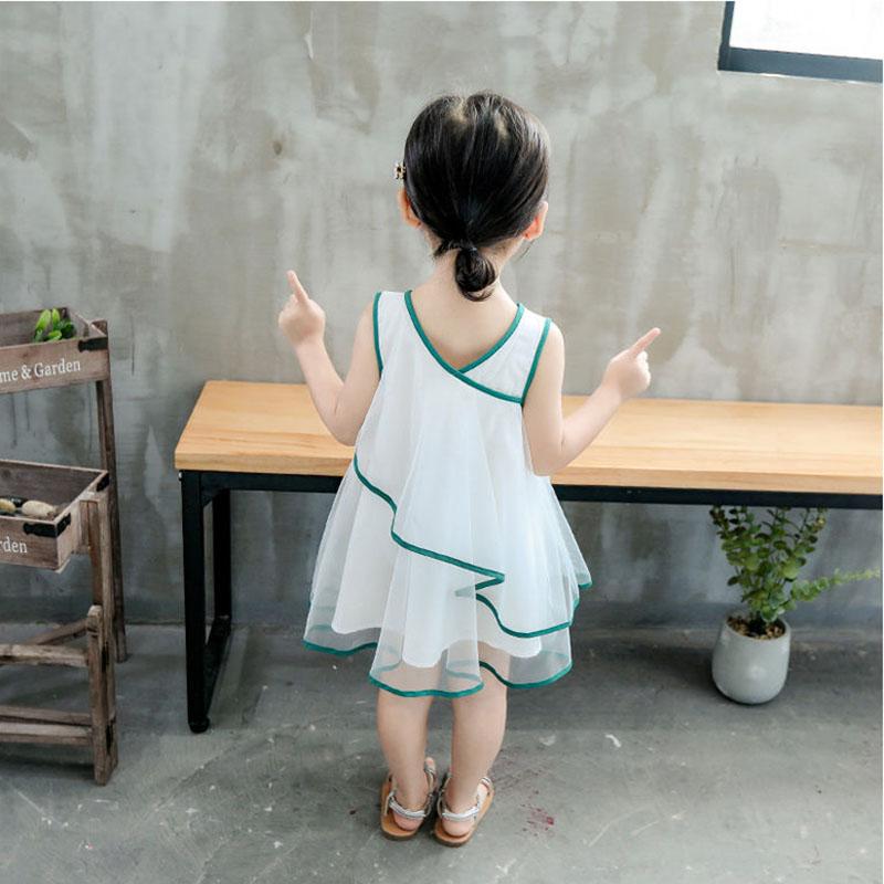 Girls Dress Temperament Cheongsam Mesh Princess Skirt Chinese Style Baby Vest Skirt Sleeveless Round Neck A-line Skirt