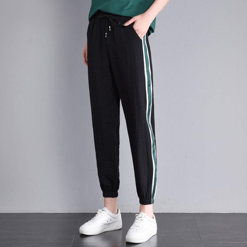 Pants Female Summer Ice Silk Cotton Linen Student Korean Casual Pants Nine Points Harem Pants Loose Sweatpants