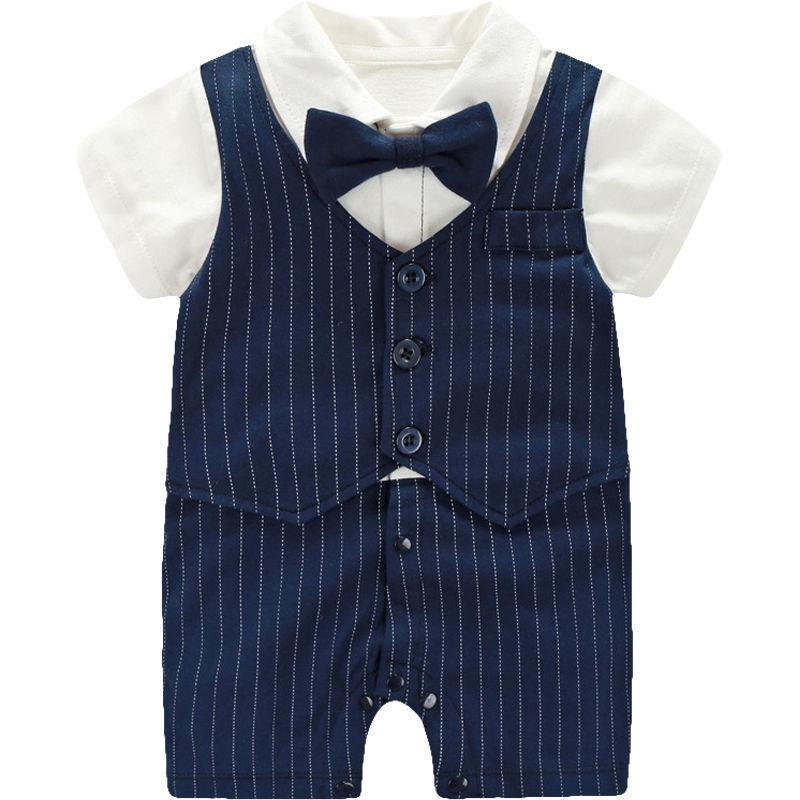 Full Moon One Hundred Days Baby Clothes Boy One Year Old Dress Baby Summer Dress Thin Short Sleeve Pure Cotton Gentleman One-piece