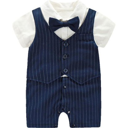 Full Moon One Hundred Days Baby Clothes Boy One Year Old Dress Baby Summer Dress Thin Short Sleeve Pure Cotton Gentleman One-piece