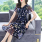 Women's Spring Summer French Retro Floral Dress Mid-length V-neck Short-sleeved Waist Casual All-match Dress