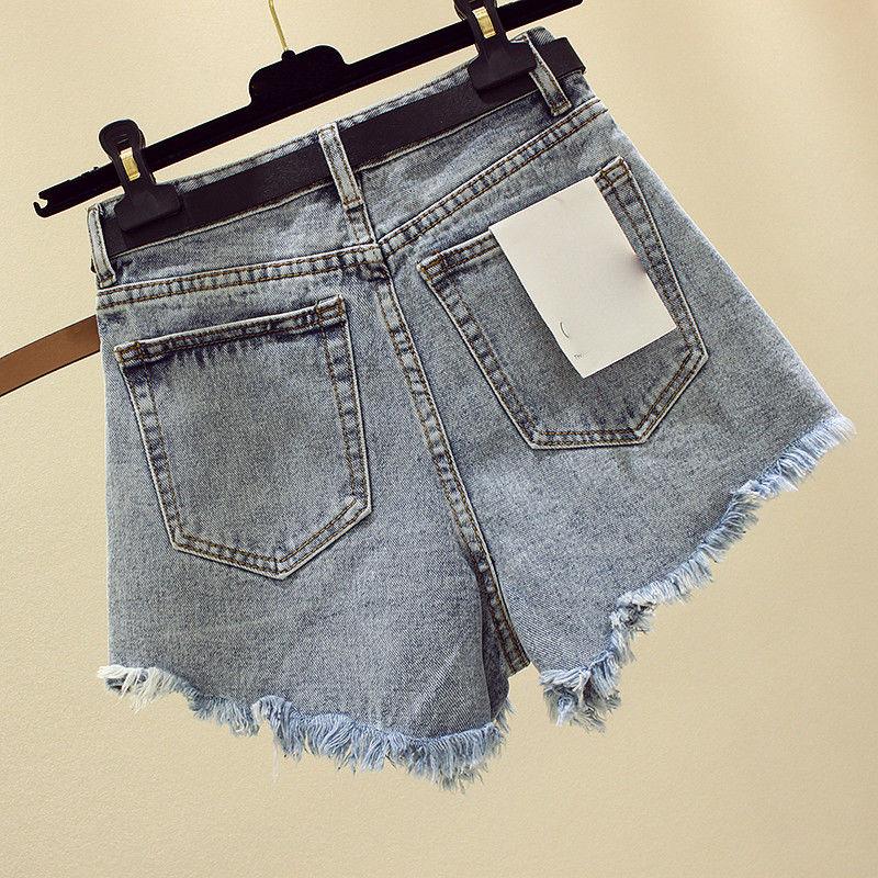 Denim Shorts Women's High Waist Summer Tide Ins Loose and Thin Wide-legged Hole A-line Pants