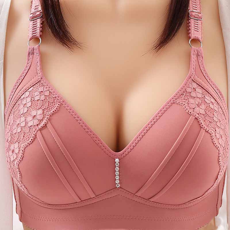 Thin Breathable Large Size Lace Edge Design No Steel Ring Sponge Cup Soft Skin-friendly Upper Support Side Gather Fashion Beauty Back Bra