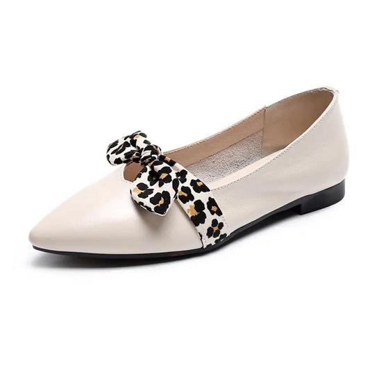 Women's Soft-soled Leather Shoes Bowknot Shallow Mouth Casual Women's Shoes One-step Low-heeled Shoes Lightweight Soft Leather Ladies Shoes