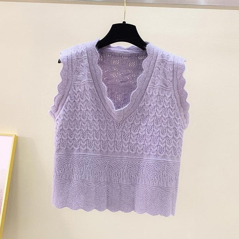 V-Neck Knitted Vest Women New Korean Fashion Sleeveless Sweaters Waistcoat for Outwear Spring Autumn 2021