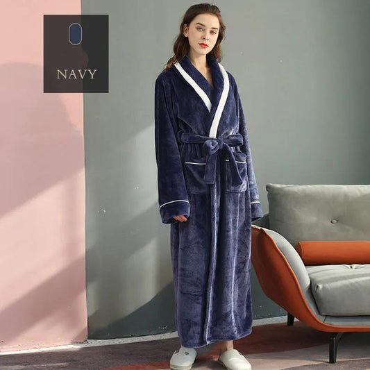 Autumn Winter Coral Fleece Nightgown Women's Lengthened Thickened Couple Nightgown Plus Size Bathrobe Pajamas
