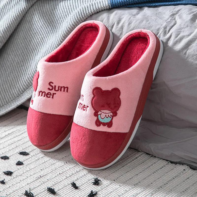 Winter Slippers Women Home Indoor Casual Plus Size Cotton Shoes Thick Fleece Warm Men Slippers Couples Slipper Blue Pink
