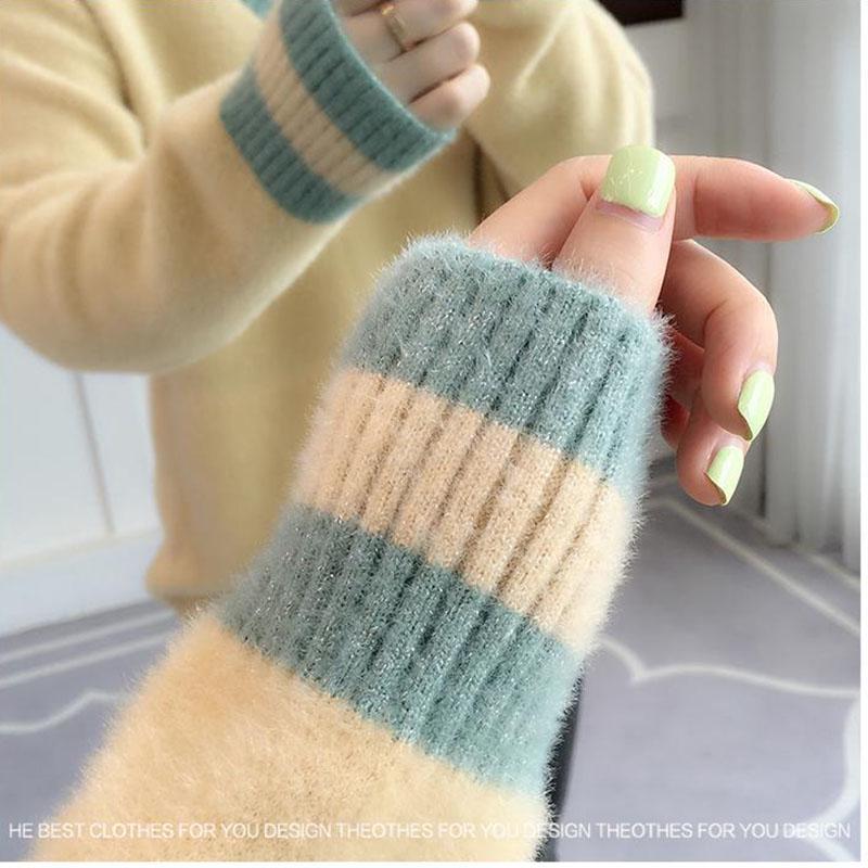 Autumn and Winter Mohair Thick Sweater Short V-neck Loose Coat Long Sleeve All-match Female Top