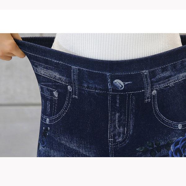 Colorful Floral Sexy Womens Skinny Blue Jean Denim Leggings Stretchy Jeggings Pants