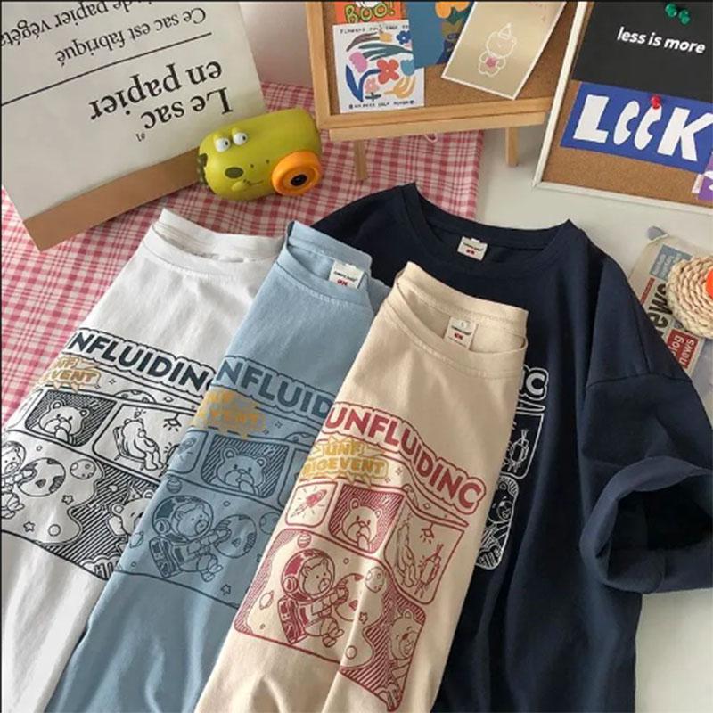 Short-sleeved Women's Trendy Design Sense Niche T-shirt Women's Korean Version of The Loose Printing Summer Half-sleeved Couple Wear Ins Top