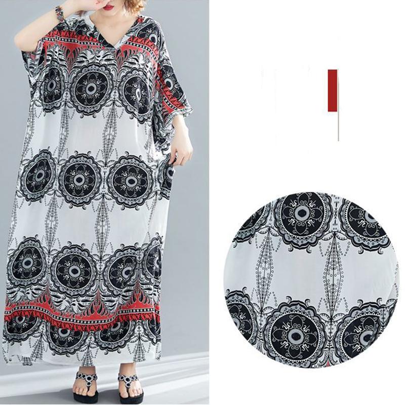 WTEMPO Plus Size Dress Summer V-Neck Long Dress Casual Bohemia Long Robe Full Length Women Dress