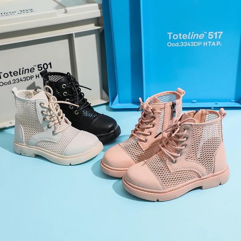 Girls' Shoes Girls' Short Martin Boots Spring Summer Breathable Net Boots Foreign Style Spring Single Leather Boots