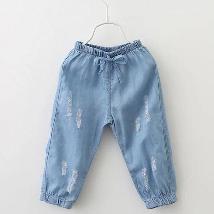Boys' and Girls' Thin Anti Mosquito Pants Lantern Pants Leggings Jeans Solid Color Holed Capris Casual Pants