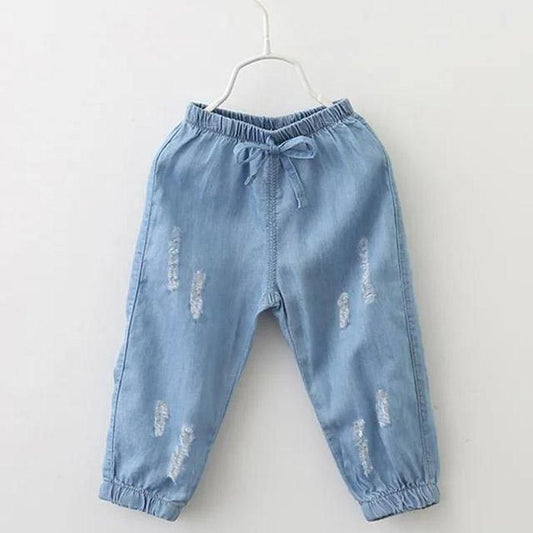 Boys' and Girls' Thin Anti Mosquito Pants Lantern Pants Leggings Jeans Solid Color Holed Capris Casual Pants