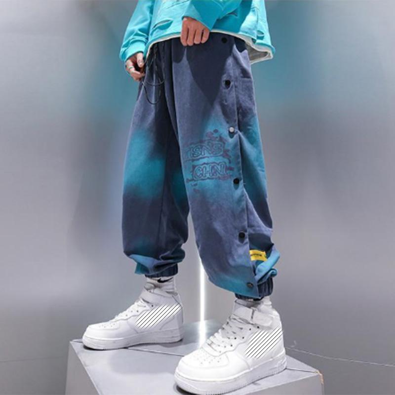 Tie-dye Breasted Trousers Men's Ins Trend Sports Straight Tide Brand Bundle Feet All-match Casual Wide-leg Pants