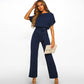 Women Solid Color Jumpsuit Summer Short Sleeve Casual One Piece Romper Lady Slim Long Overalls