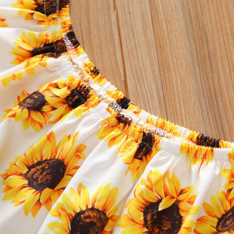 Girls Summer Dress One-shoulder Printing Shirt Denim Shorts Suit Summer Girls Short-sleeved Hole Shorts Set