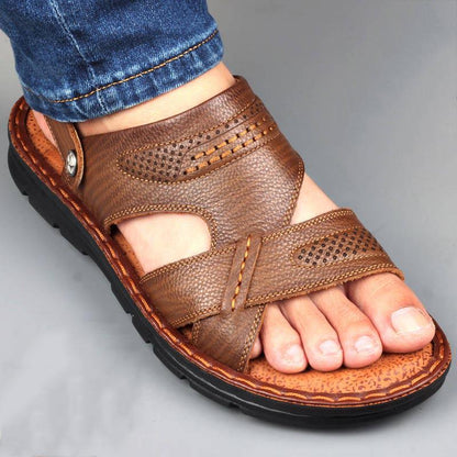 Sandals Men's Summer New Genuine Leather Beach Toe Top Thick Bottom Massage Bottom Men's Sandals
