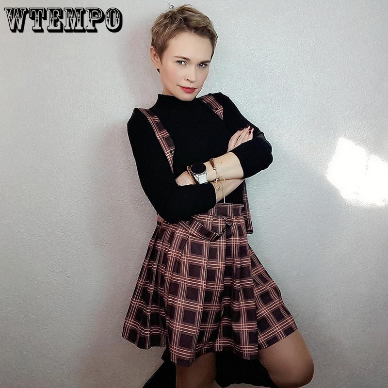 A-line Pleated Skirt Womens High Waist Streetwear Cotton Plaid Skirts Dancing Short Skirts
