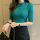 Women's Spring Summer Slim Solid Color Casual Knitted Shirts Large Size Half Sleeve Pullover Sweater