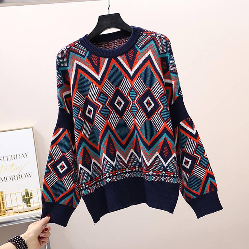 Pofulove Autumn Winter Women's Sweater Short Pullover Lazy Loose Thick Sweater Long Sleeve