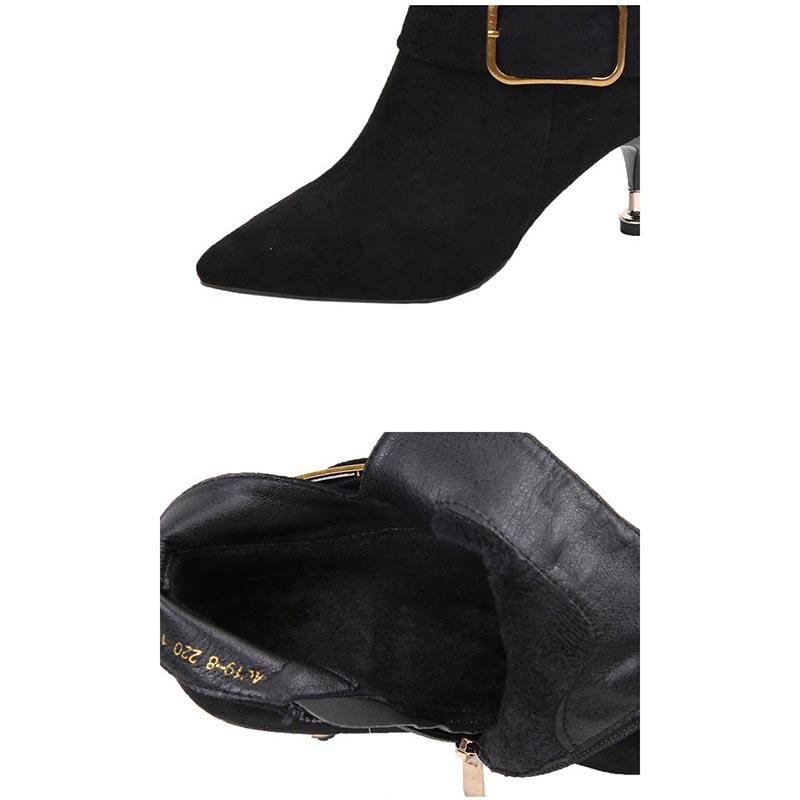 Women's Autumn Winter Retro High Heel Ankle Boots Women Leather Ankle Boots Pointed Toe Boots