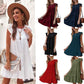 European and American Summer Solid Color Round Neck Short-sleeved Dress Casual Cake Skirt Pleated Swing Skirt