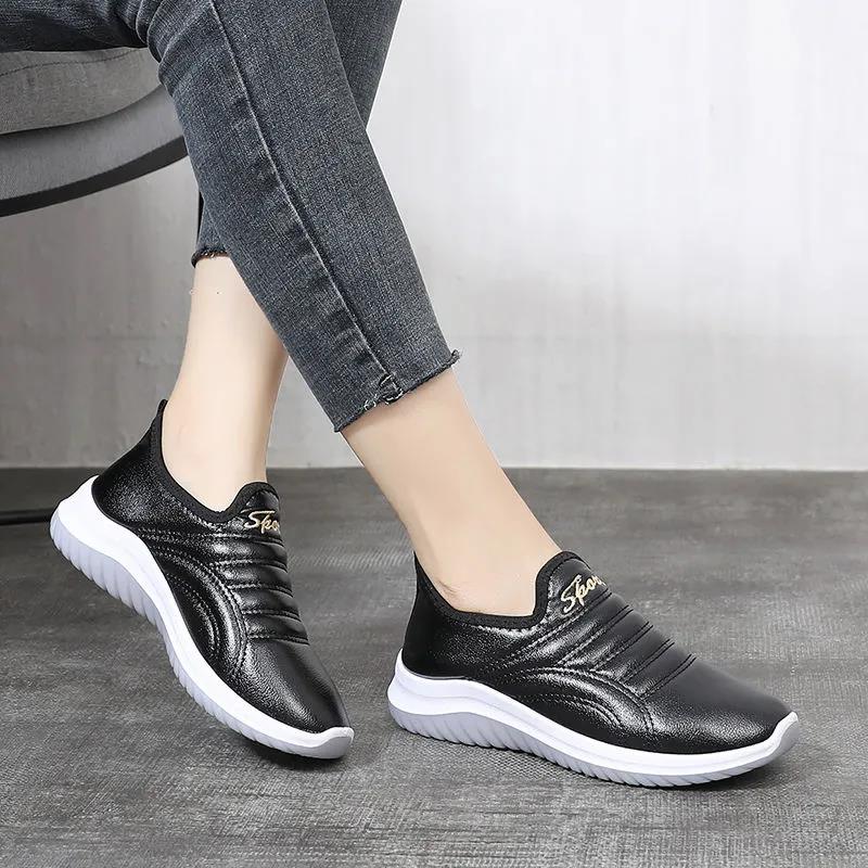 Winter Plus Velvet Waterproof Cotton Shoes Women's Leather Fashion One-step Thick-soled Non-slip Soft-soled Cotton Boots